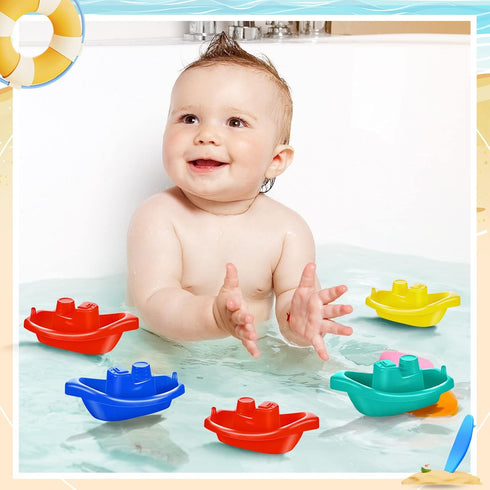 60 Summer 4 Woanger Pcs Little Boat Bath Toys Stackable Floating Plastic Toys for Baby and Toddler Pool and Bathtub