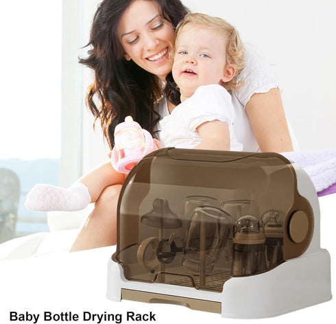 Generic Baby Bottle Storage, Baby Bottle Drying Rack with ? Removable Drain Tray, Dustproof Baby Bottle Organizer