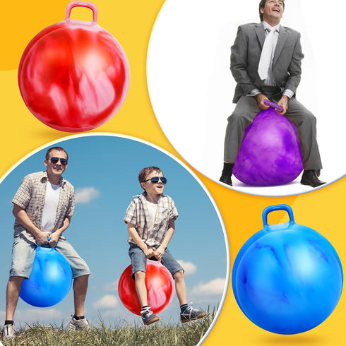 Lewtemi 3 Pcs 29 Inch Bouncing Ball with Handle - Outdoors Hopper Ball, Exercise Ball and Air Pump