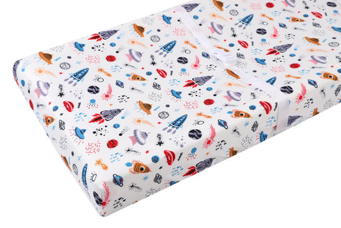Changing Pad Cover Set 3 Pack Jersey Knit Ultra Soft for Baby Boys Girls, Rocket Satellite/Car/Bus