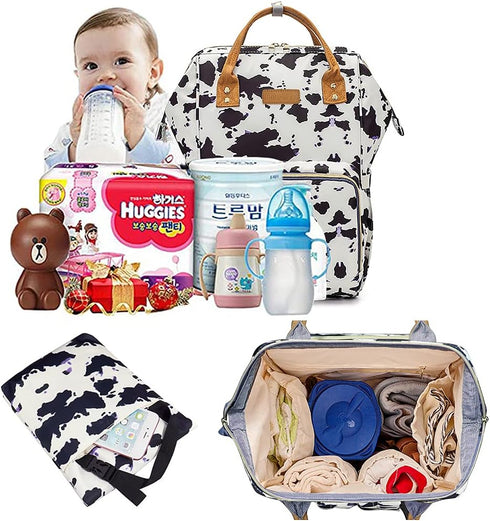 MCWTH Backpack Set Cow Print Diaper Bag for Baby Girls Mom, Large Capacity Multi-Function Nappy Bags Organizer