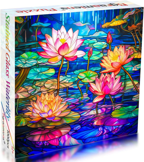 Bgraamiens Puzzle-Stained Glass Waterlily, 1000 Pieces Stained Glass Art Puzzle for Adults, Color Challenge Puzzle