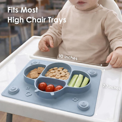 Set ROCCED Suction Plates for Baby Placemat Spoon Fork for Toddlers, Silicone Baby Plates with Suction Baby Dishes