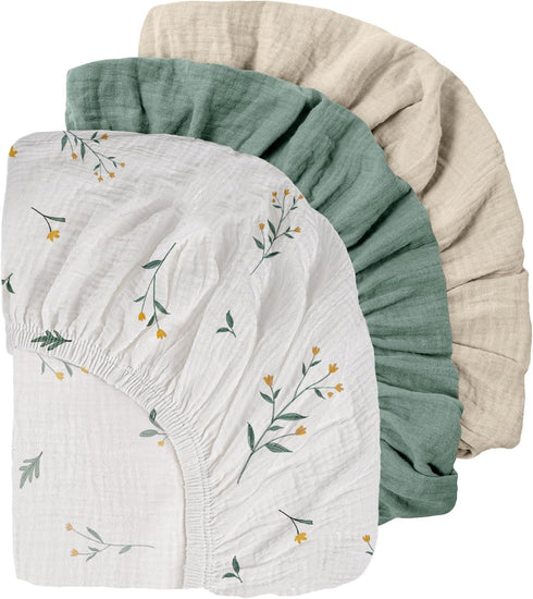 Gllquen Baby Muslin Mini Crib Sheets 3 Pack, Breathable Pack and Play
