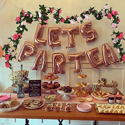 LaVenty 12 PCS LET'S PAR TEA Balloons, Tea Party Birthday Banner Decorations, Baby Shower First Birthday Decoration
