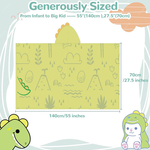 (0-5 HECCEI Toddler Hooded Bath Towel Premium Soft Fleece Baby Bath Cape Green Dinosaur Theme Swim Poncho Fun Dino Gift