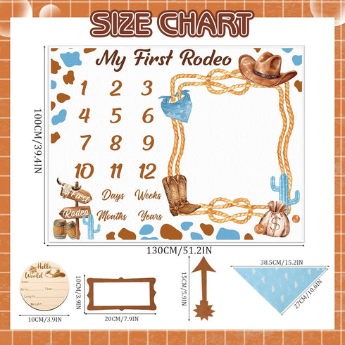Cowboy Baby Boy Milestone Blanket Western Theme Cow Print Baby Growth Chart Blanket for Boy Newborn My First Rodeo