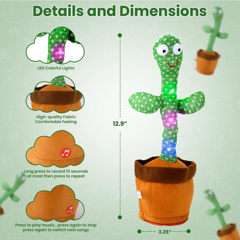 USB Charging Dancing Talking Cactus Toy - Baby Toy with 120 English Songs and Mimicking Feature