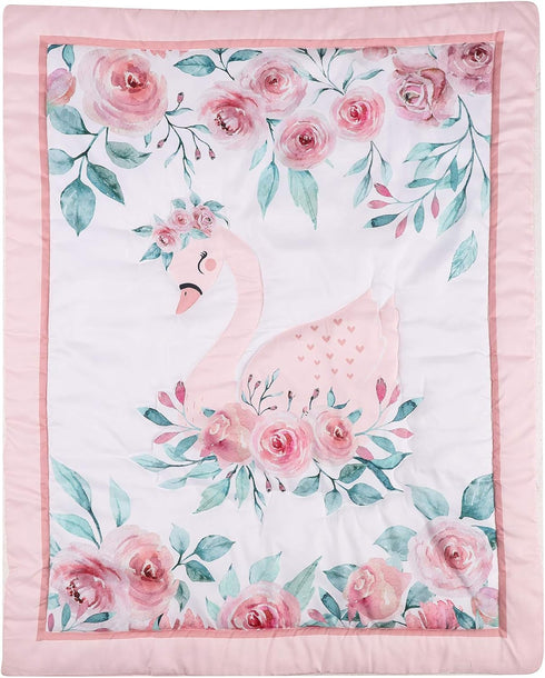 CribMATE 3 Set Set PSCB3-001 27 52 PCs Pink Floral Swan Nursery Crib Bedding Baby Girl White Pink Flower Swan Princess