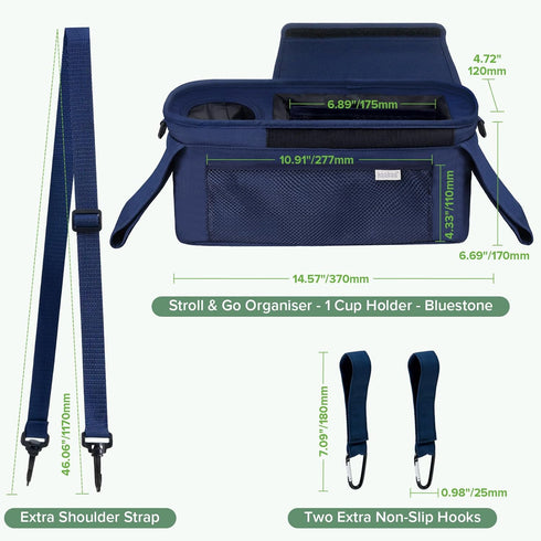 haakaa Universal Stroller Organizer - Bluestone, Single Cup Holder, Stroller Caddy Accessories with Shoulder Strap