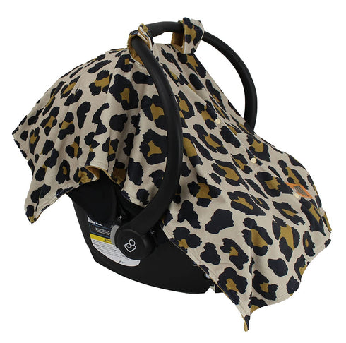 Dear Baby Gear Deluxe Car Seat Canopy in Gold Leopard Print, 40 x 30 Inches, Custom Print Lightweight Double Layer
