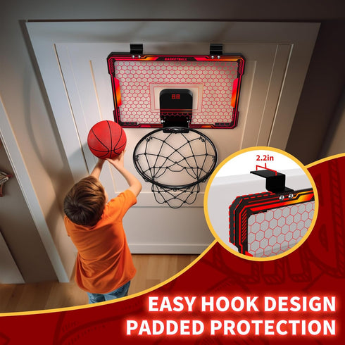 Basketball Hoop Indoor - Mini Basketball Hoop with 7 LED Lighting, Scoreboard, Over Door Foldable Basketball Toys