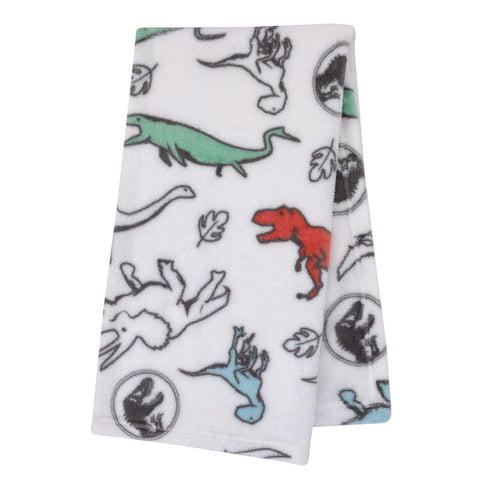 Welcome to The Universe Baby Jurassic World White, Blue, Red and Green Dinosaur Super Soft Baby Blanket by NoJo