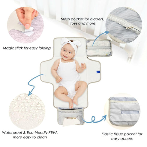 SyXIOP Pink Reusable Portable Changing pad with Tissue Pocket Diaper Changing pad Portable Infant Travel Station Kit