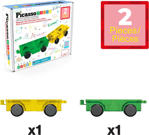 2pcs 3 PT21 PicassoTiles Magnetic Tiles Expansion Car Truck Building Blocks Compatible with regular bricks, Kids Magnet