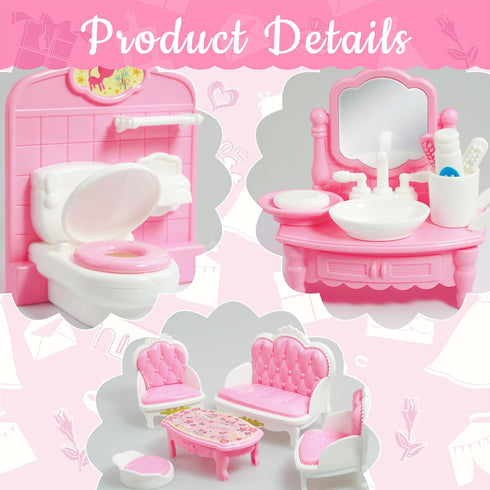 20 Pieces Doll House Furniture and Accessories Set, Mini Dollhouse Furniture 1:12 Scale Bedroom Living Room Bathroom