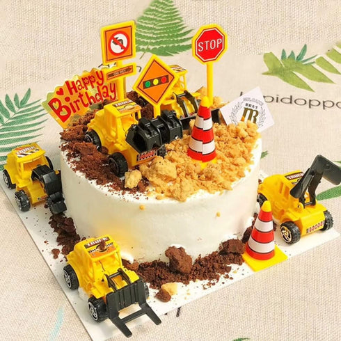 RUIYDZ Construction Cake Topper Large Crane Excavator Traffic Road Sign Cake Toppers Construction Birthday Party