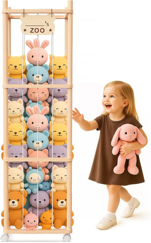 May Eileen Stuffed Animal Storage & Organizer, Wooden Stuffed Animal Holder, Plushies Storage with