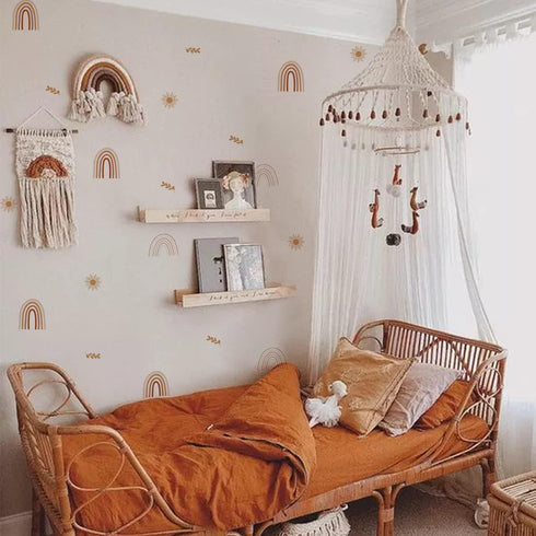 QUCHENG Boho Wall Stickers for Girls Bedroom, Removable Vinyl Decals Nursery Kids Room Decor, 6 Sheets