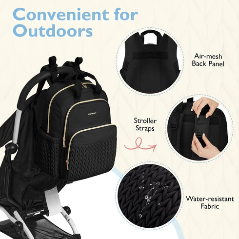 mommore Backpack, Large-27L) Diaper Bag Stylish Travel Baby Bag with Insulated Pockets, Changing Pad and Stroller