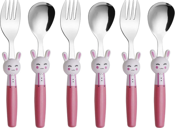 ANNOVA Kids Silverware Set, 6 Pieces Childrens Flatware Stainless Steel (6FS, Rabbit)