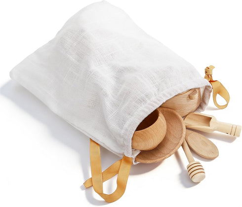 Set 11 Hiceeden of Wooden Sensory Bin Tools for Kids, Sensory Scoops and Tongs Toys with Bag, Waldorf Montessori Toys