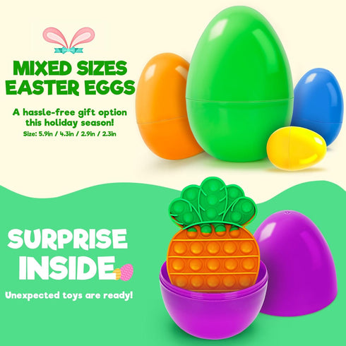 36 Pack 4 Prefilled Easter Eggs with Toys, Bulk Mix Sizes Plastic Easter Eggs with Toys Inside, Surprise Eggs