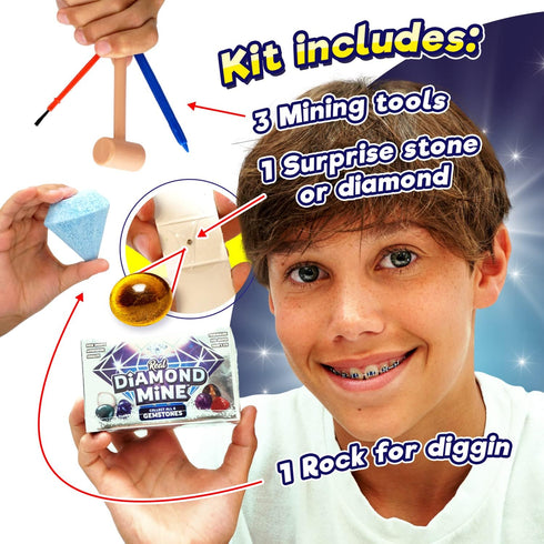 JA-RU Real Diamond Mine Gemstone Dig Kit (2 Packs) - Break Your Own Geodes, Party Favors for Kids Goodie Bags