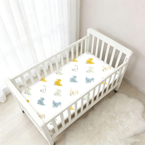 miaozhen 1 Pack 52x28 Cotton Baby Crib Sheets Ultra Soft Mallard Duck Offwhite Toddler Bed Cover for Nursery Decor cuna