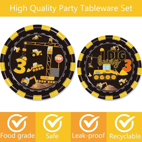 LetDec 132 3rd Pcs Construction Birthday Party Supplies Dump Truck Theme Three Tableware Includes Hanging Swirl