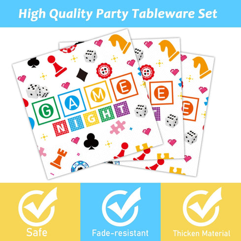 Wiooffen 96 Pcs Family Game Night Party Supplies, Gaming Party Decoration for Birthday, Tableware Set for 24 Guests
