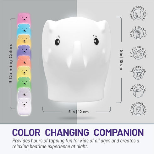 Lumipets Remote Control Silicone Night Light for Kids - Elephant Design with 9 Soft Colors & Sleep Timer