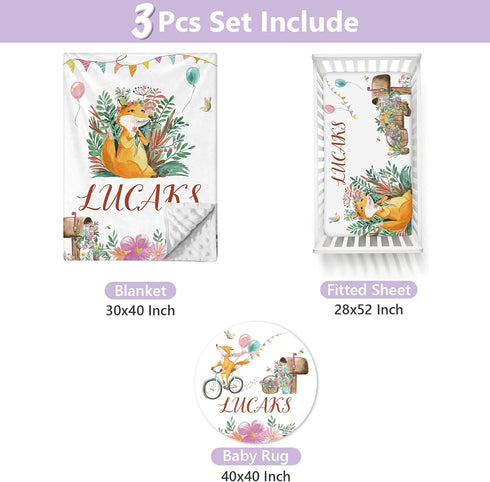 Set Sets, 3 Set Sets Custom Crib Bedding - Personalized Name Nursery Bedding PCS Fox Theme Baby Crib Bedding for Girls