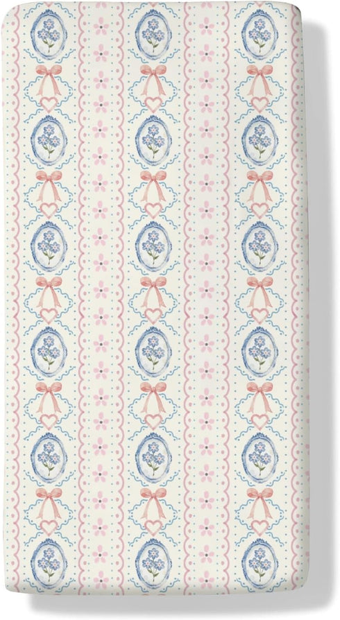 Cstdyfrv Boho Floral Pink Bows Baby Boys Girls Crib Sheets Vintage Flowers Love