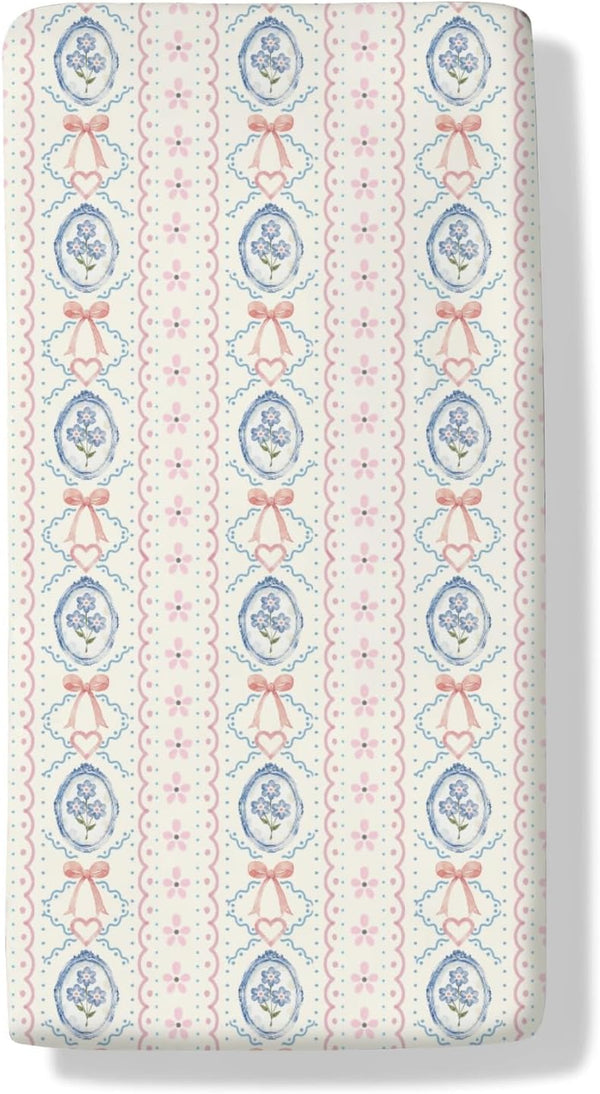 Cstdyfrv Boho Floral Pink Bows Baby Boys Girls Crib Sheets Vintage Flowers Love