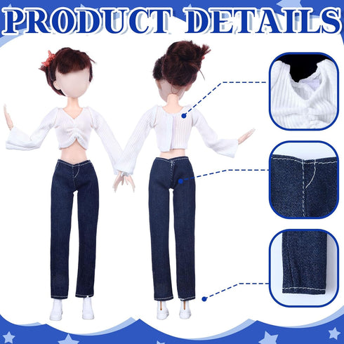 Geyoga 14 Pcs Doll Clothes & Accessories for 11.5 Inch Girl Doll, Denim Cotton Doll Cloth, Pants & Shoes Casual Wear