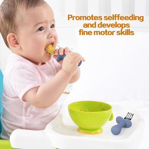 2 Pcs Toddler Utensils Set, Stainless Steel Forks and Spoons for Children, Safe Flatware Metal Kids Cutlery with Round