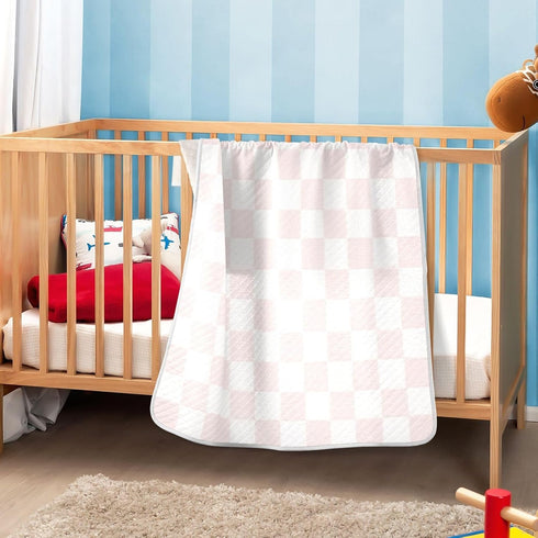 KICPOAY Pink White Checkered Baby Swaddle Blanket for Boys and Girls, Muslin Baby Receiving Swaddle Blanket, Soft