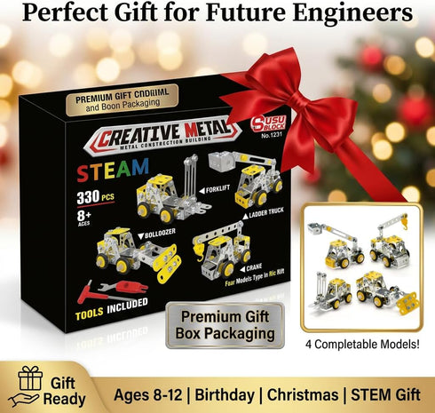 Ferthor Fun Set 8-12,4 Set 8-12 (330pcs) Erector for Boys Age Mini Metal Model for Kids,Engineering Metal Building