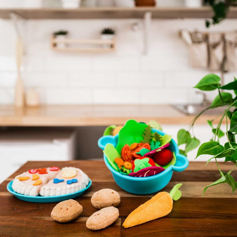 Set Playset 3 HABA Play Food - Soft Veggie Basket with Cucumber, Tomato, Carrots & Potatoes Pretend Play Kitchen Toy