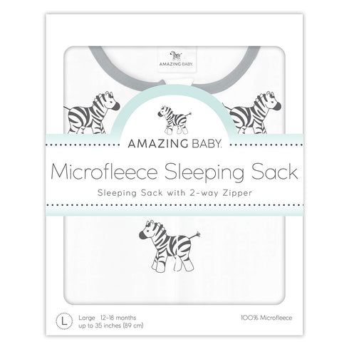 2-way (0-6 Amazing Baby Microfleece Sleeping Sack, Wearable Blanket with Zipper, Use after Swaddle Transition, Zebras