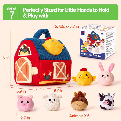 6-12 6 1-3, hahaland Baby Toys Months - Surprise Barn Stuffed Farm Animals, Rattle, Crinkle, Mirror, Montessori Toys