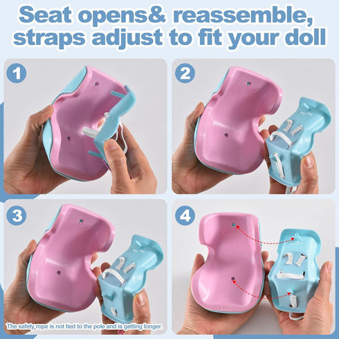 Ciunura 10-17cm Doll Car Seat, Car Seat for Dolls, Including Air Vent Clip, Desktop Stand, Adjustable Strap