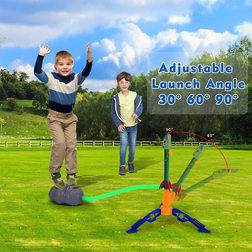 Dinosaur Toy Rocket Launcher for Kids - Launches Up to 100 Ft, 4 Rockets, Outdoor Toys, Birthday Gifts for Ages 3-12
