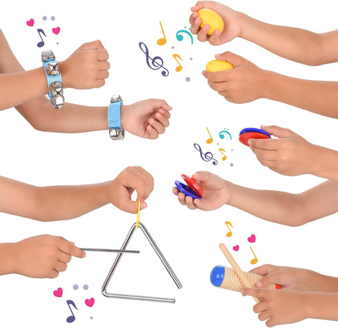 Set 21 Toddler Educational & Musical Percussion for Kids & Children Instruments Pcs with Tambourine, Maracas, Castanets