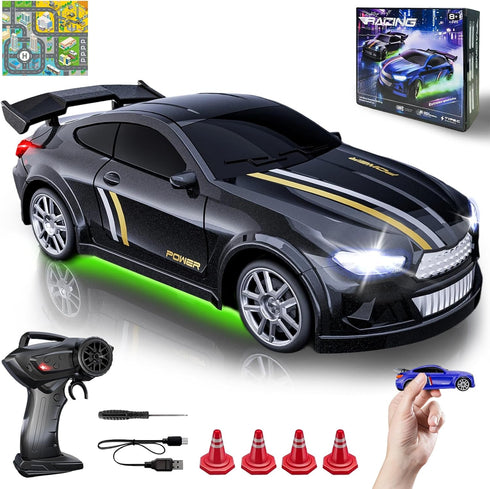 JoySpark Toys Mini RC Drift Car 1:64 Scale, Remote Control Car with LED Lights