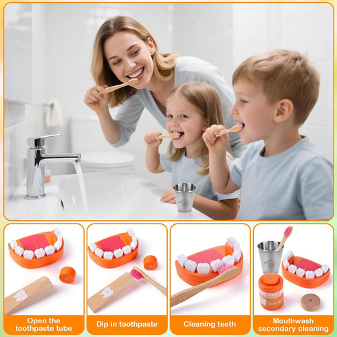 Set, 3-5 Playset 3 4 Kids Dentist Play Wooden Doctor Kit for Toddlers with Real Stethoscope, Removable Teeth, Braces