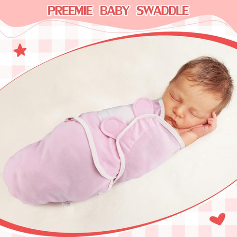 2 Pcs Preemie Swaddle Wrap, Adjustable Cotton Swaddle Blanket for Preemie Boys Girls Sleep (Pink, Yellow)