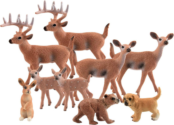 TUPARKA 9Pcs Miniature Forest Animals Set, Woodland Animals Figurines - Deer, Dog, Rabbit, Bear Figures for Cake Toppers