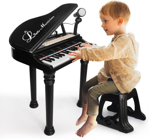 Love&Mini 31 Keys Kids Piano Keyboard Toys with Microphone and Stool, Black, for Kids Age 3+